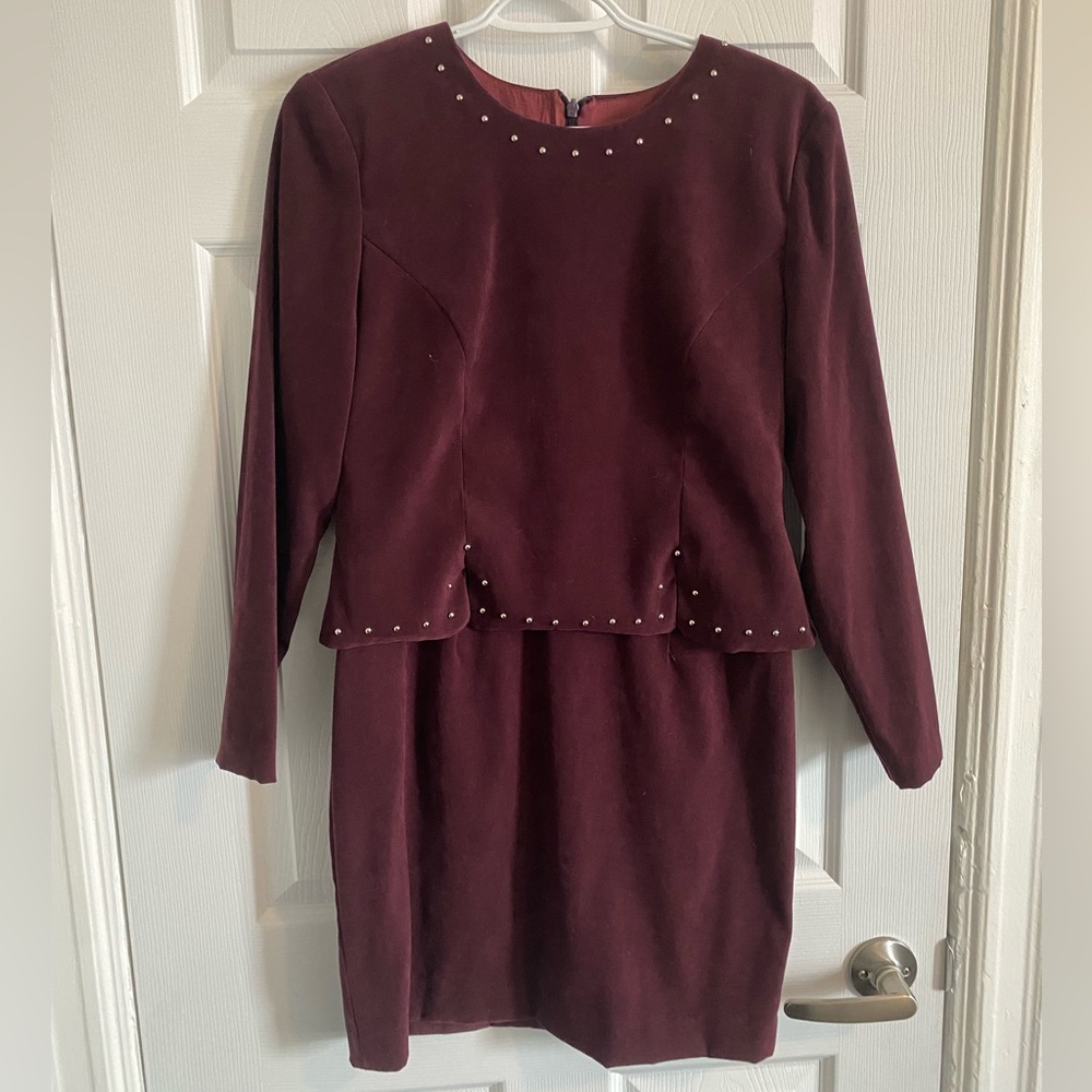 Vintage Burgundy Studded-Dress